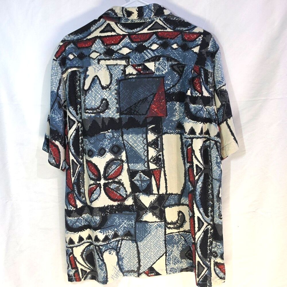 Vintage Silk Circa 1969 Camp Shirt Mens XL Abstract Geometric Tribal Silk Blend